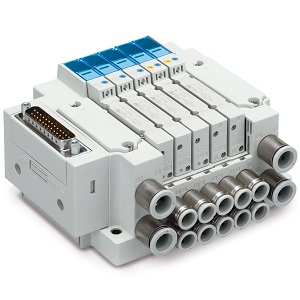 SMC JJ5SY1-10FC1-12B-C6 JSY1000/3000/5000 系列 紧凑型5通电磁阀 插入式插件连接底板 D型辅助插头 扁平电缆插座 10型集装式