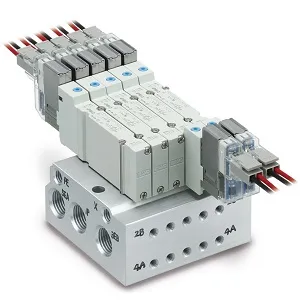 SMC JJ5SY3-40-04B-01 JSY1000/3000/5000 系列 紧凑型5通电磁阀 非插入式金属底板用 40型侧配管 41型底面配管 集装式